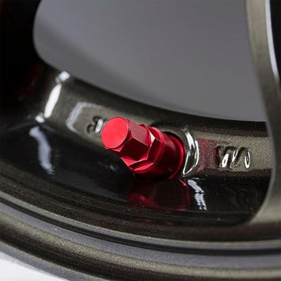 طقم بلف الومنيوم للعجلة السيارة - 4 قطع - أحمر