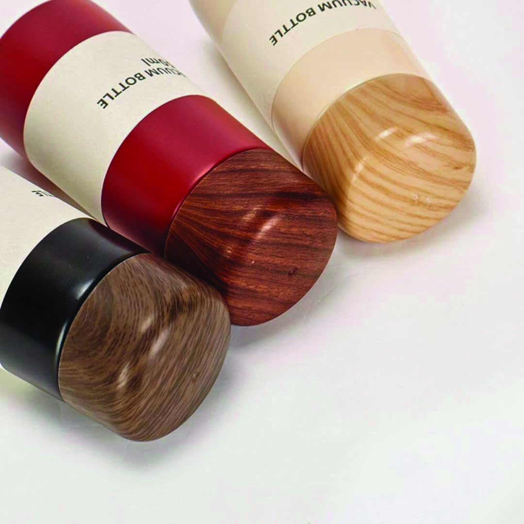 زجاجة ماء ستانلس ستيل من الخشب الحبيبي - 150 مللي - بينك