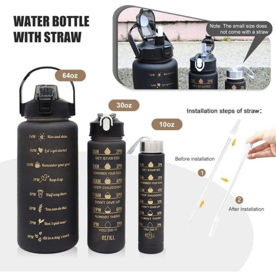 مجموعة زجاجات مياه -3 قطع - أسود