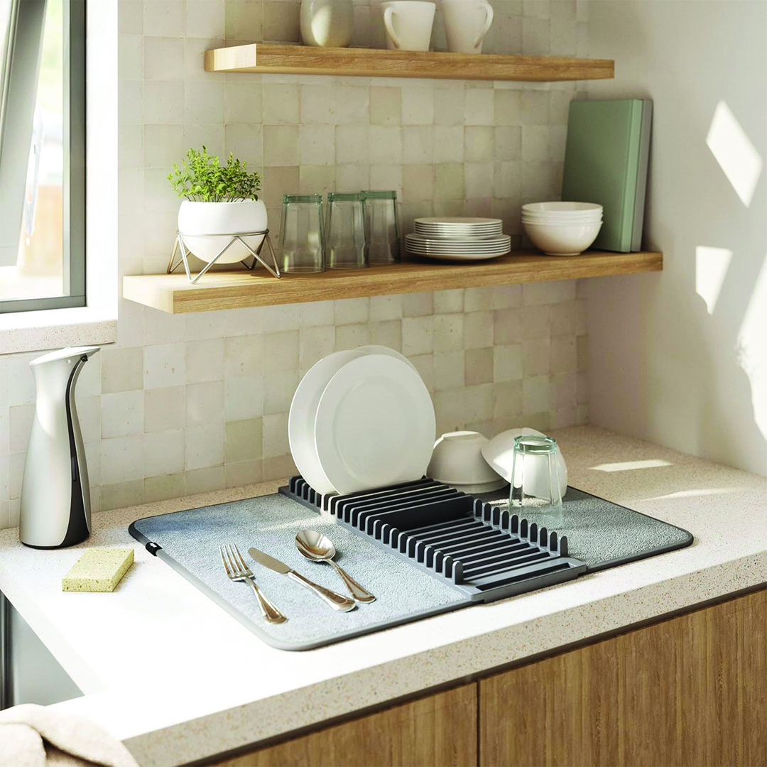 رف تجفيف الأطباق قابل للغسل في الغسالة - رمادي