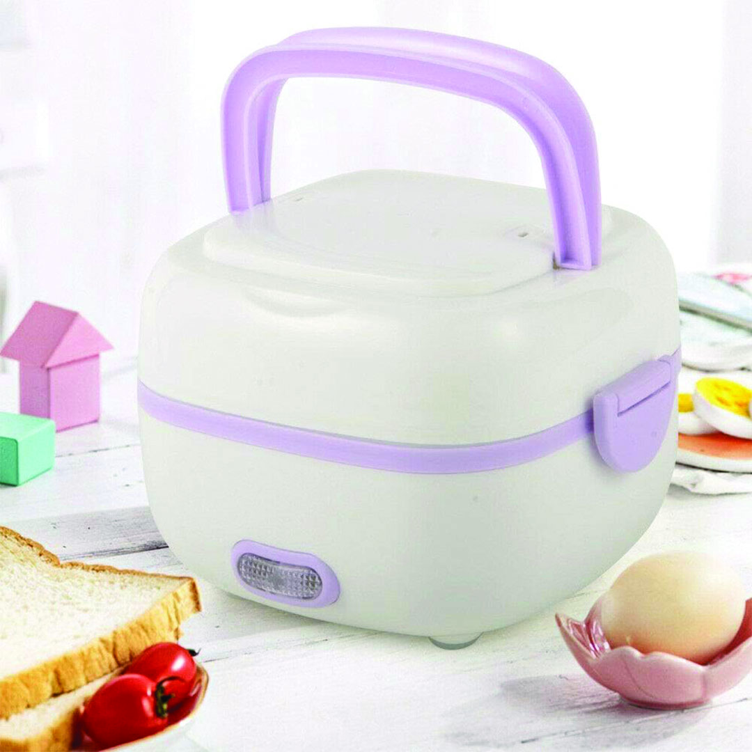 جهاز طهي الأرز الكهربائي المحمول - أبيض/موف