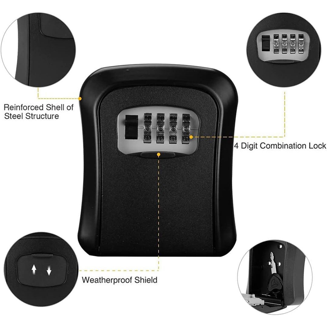 خزينة مفاتيح بقفل لتخزين المفاتيح بالخارج - أسود