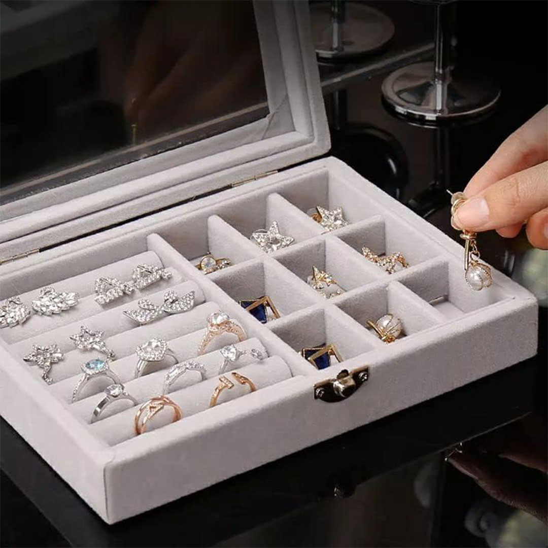 منظم اكسسوارات قطيفه - رمادي