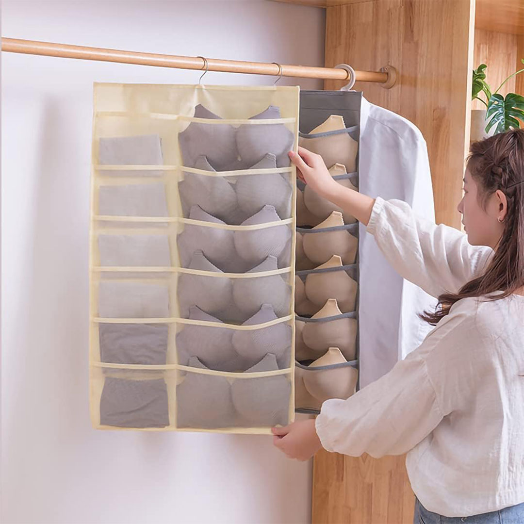 حامل حمالات صدر وشرابات معلق خطاف معدني دوار 360 - 12+24 جيب - أوف وايت