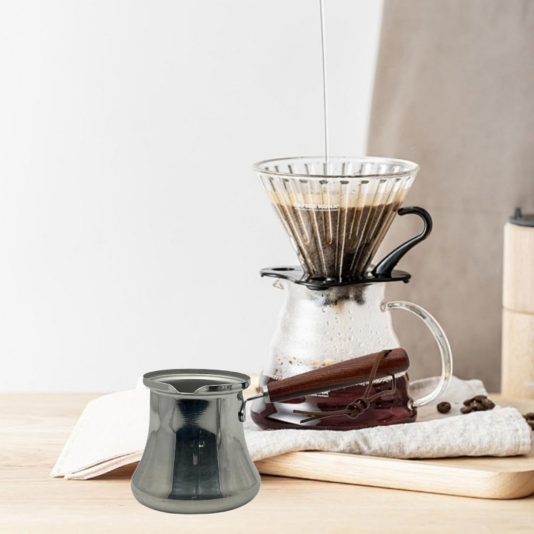 كنكة ستانلس ستيل بيد خشب - 250 مل - فضي