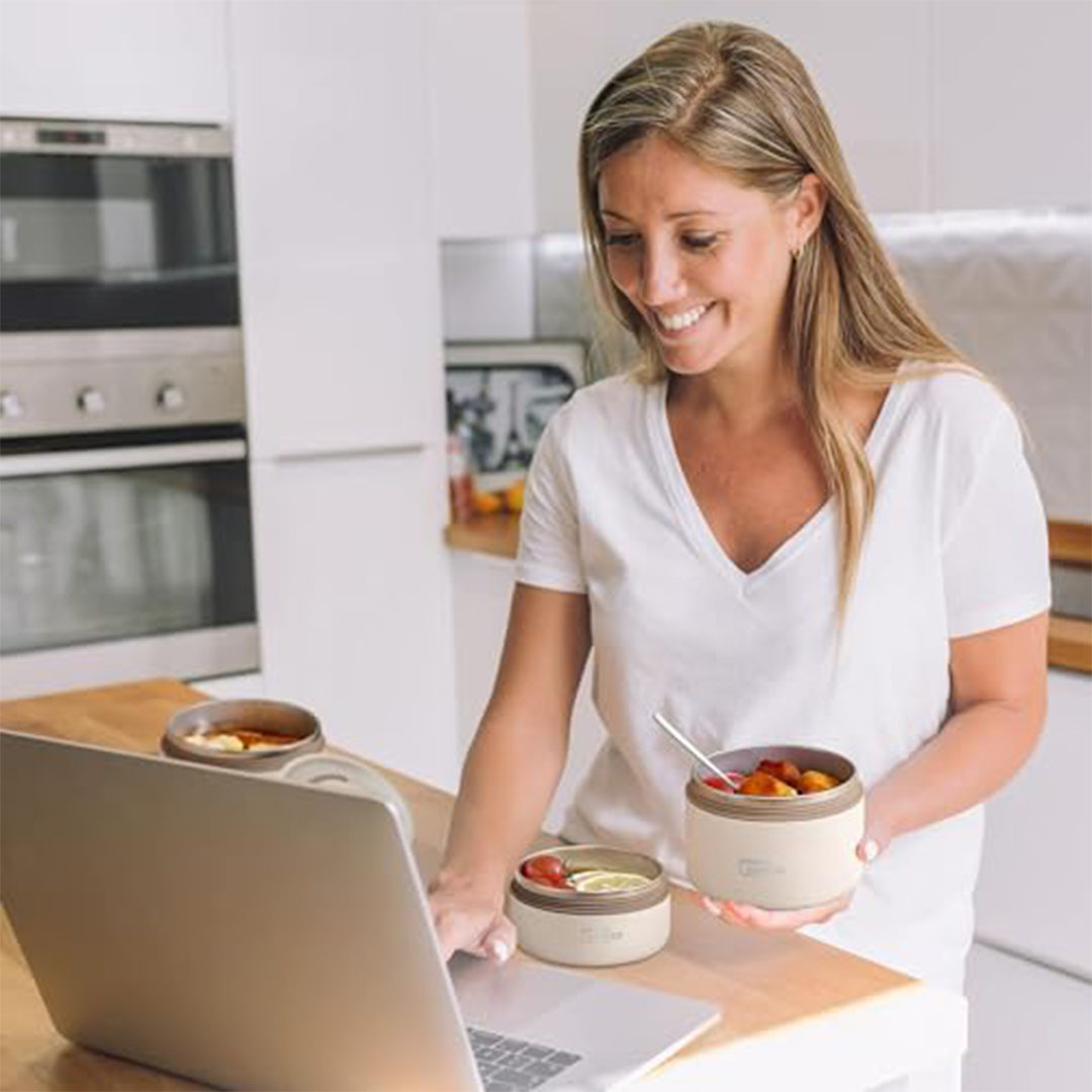 علبة طعام حرارية استانلس ٤ طبقات مع حقيبة - بيج