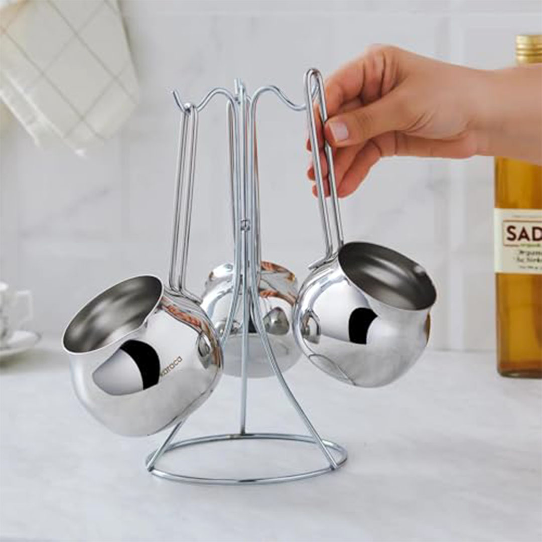 طقم كنك قهوة استانلس مدور مع حامل