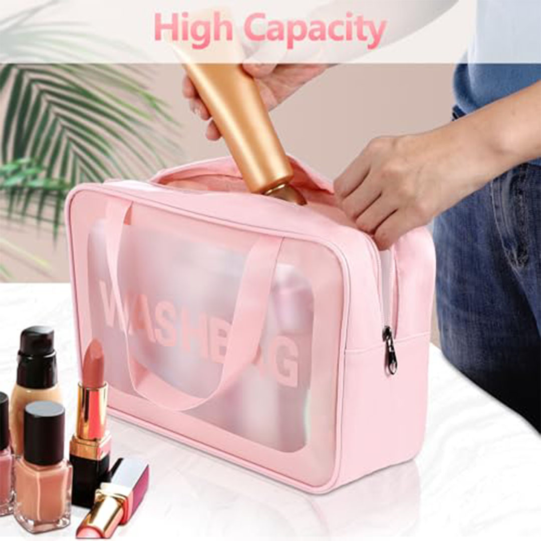 شنط سفر للمكياج شفافة - بينك - 4 قطع