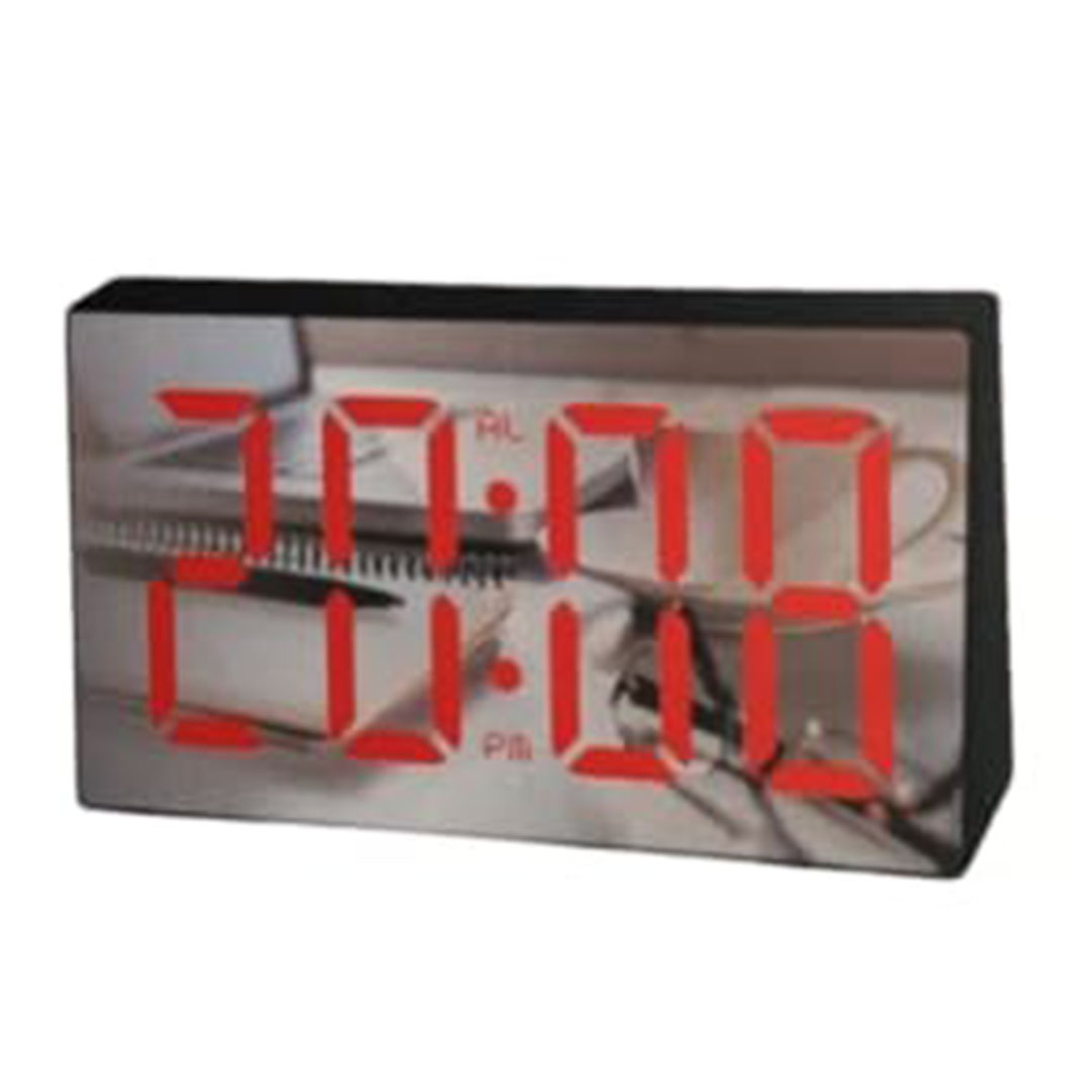 ساعة منبه رقمية بمرآة وشاشة LED