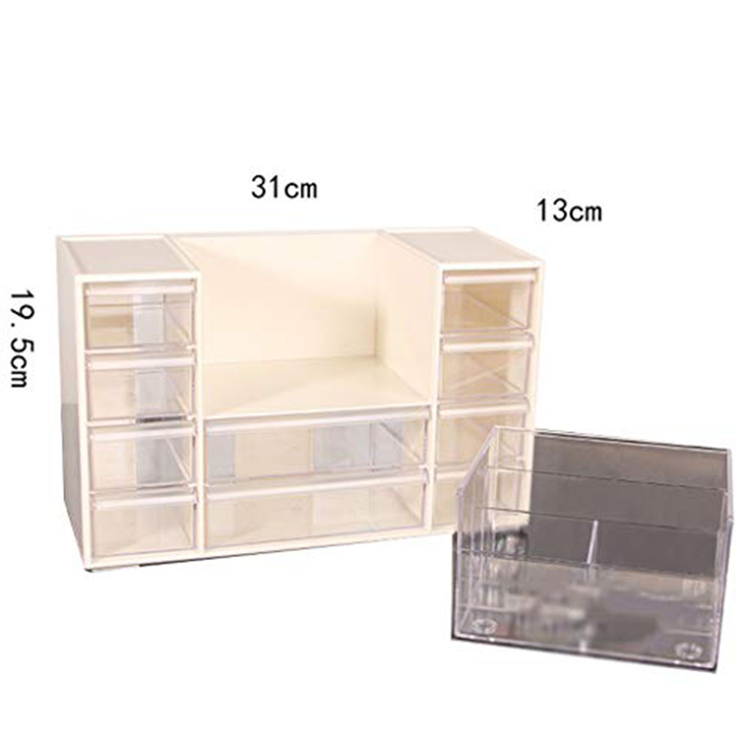 منظم مكتب كبير شفاف بالأدراج - وردي