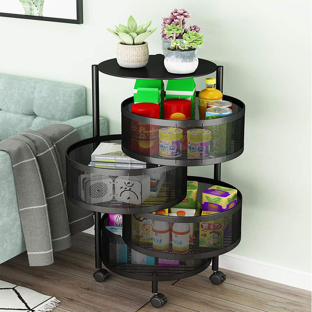 رف تخزين معدني دوار من 4 طبقات