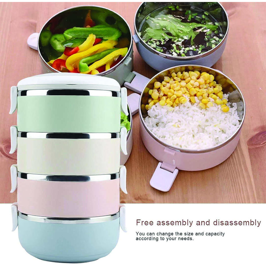 علب حفظ الطعام ستانلس ستيل - 4 دور - متعدد الألوان