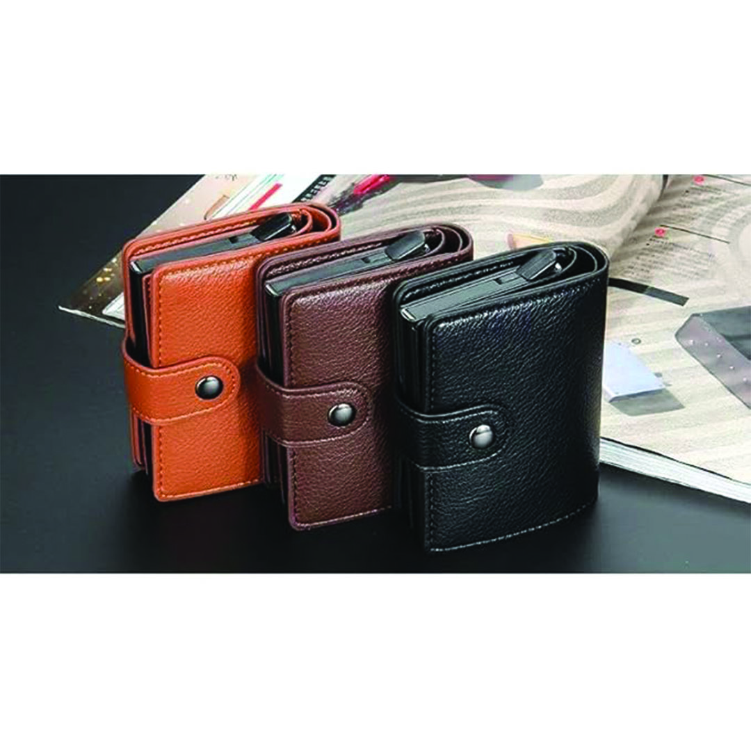 محفظة رجالي وحريمي لحمل البطاقات بتقنية تحديد الهوية من الجلد