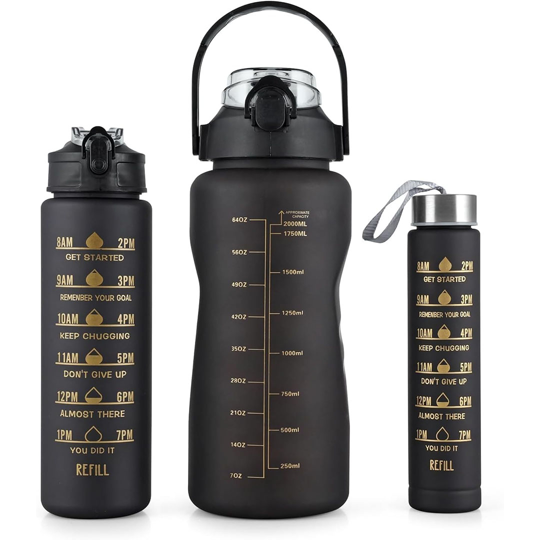 مجموعة زجاجات مياه -3 قطع - أسود