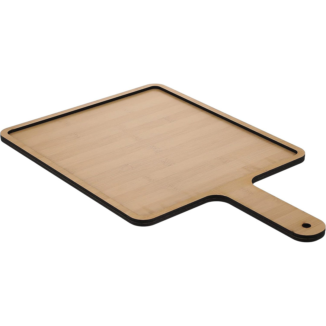 طبق خشبي للوجبات الخفيفة مع مقبض - بني