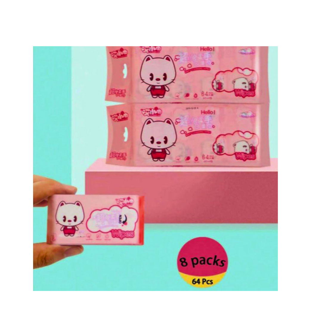 مناديل مبللة ناعمة وصغيرة لتنظيف اليدين - 8 مناديل