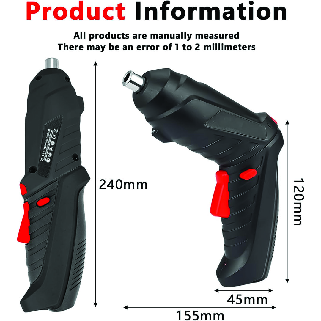 مجموعة مفك كهربائي لاسلكي قابل للشحن - 47 قطعة - 4.2 فولت - أسود