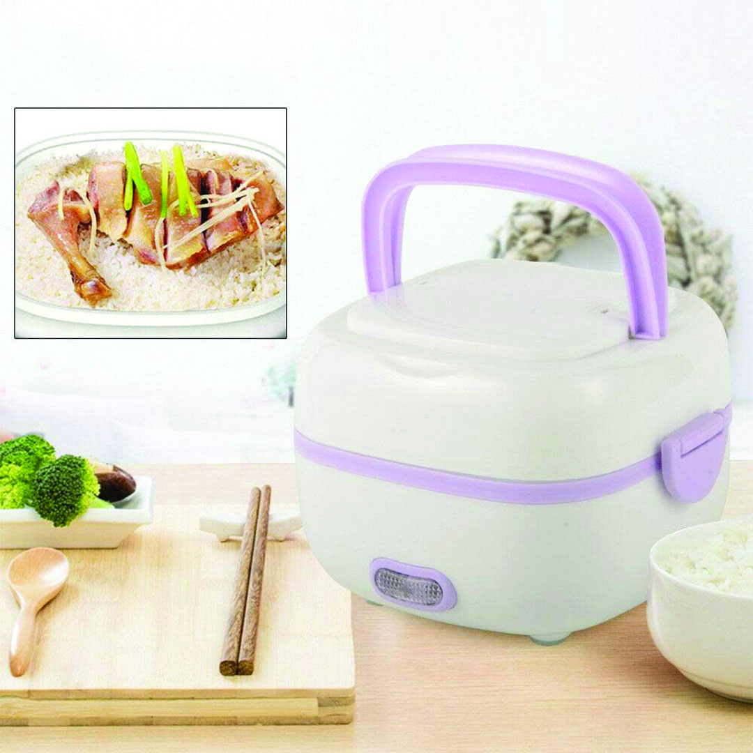 جهاز طهي الأرز الكهربائي المحمول - أبيض/موف