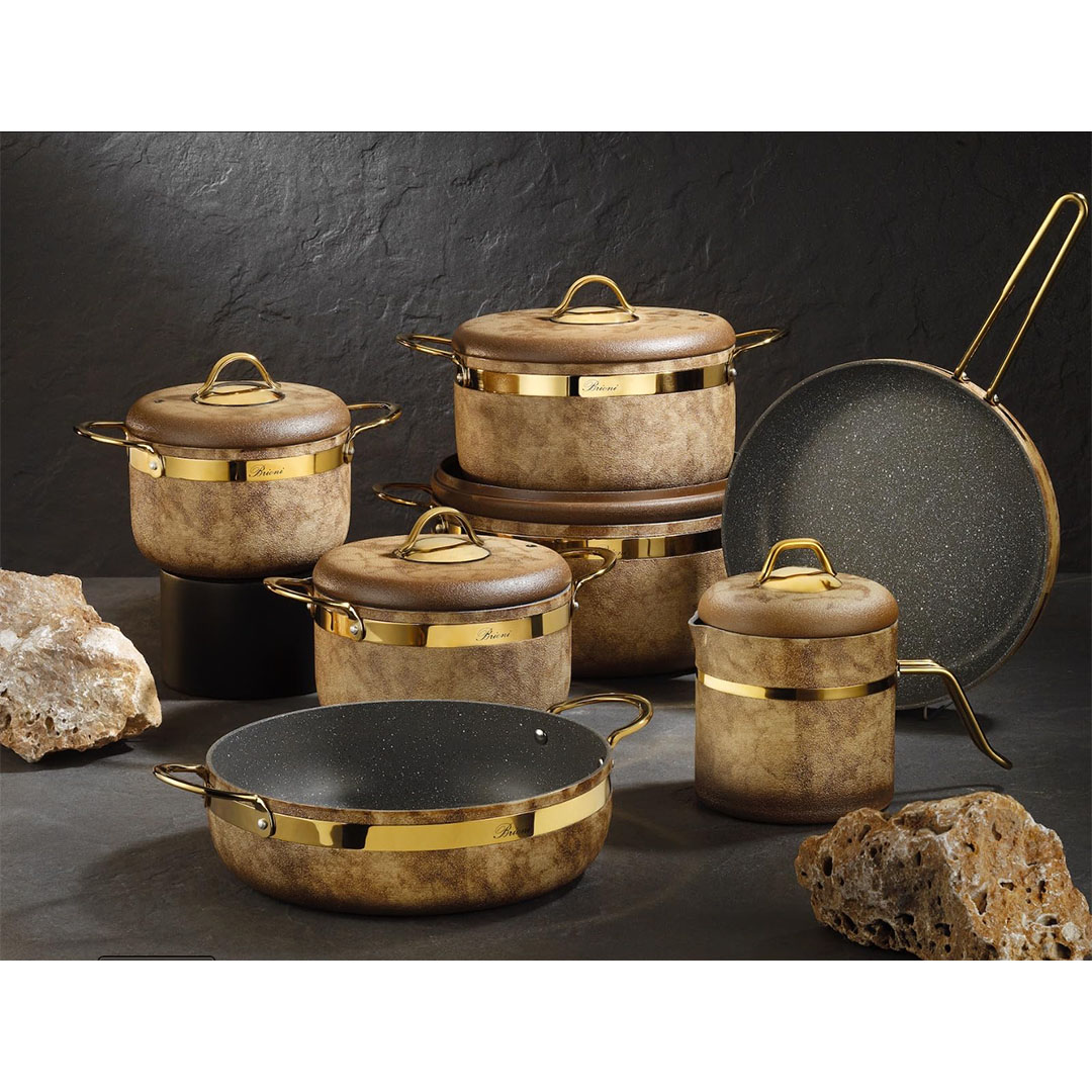 طقم حلل جرانيت بريوني - 12 قطعة - ذهبي