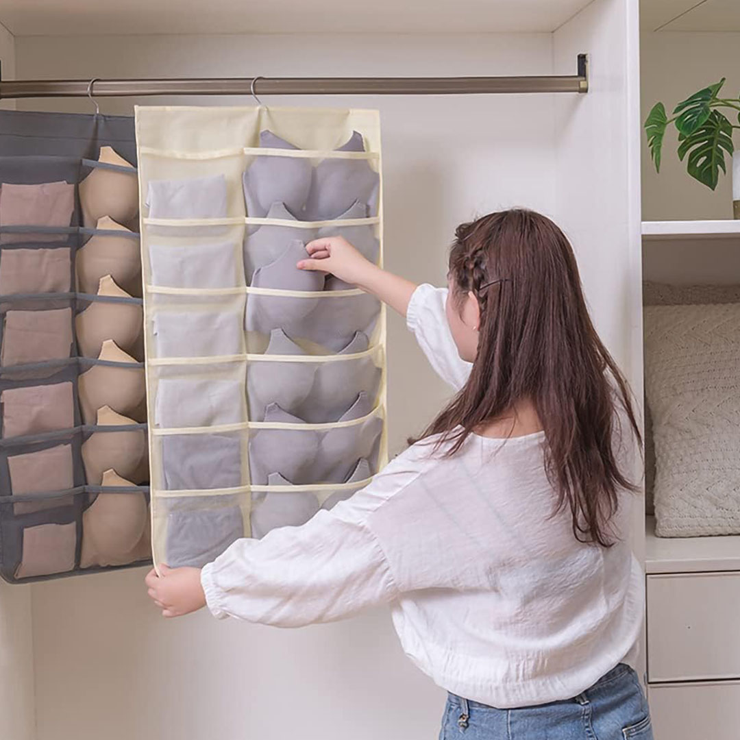 حامل حمالات صدر وشرابات معلق خطاف معدني دوار 360 - 12+24 جيب - أوف وايت