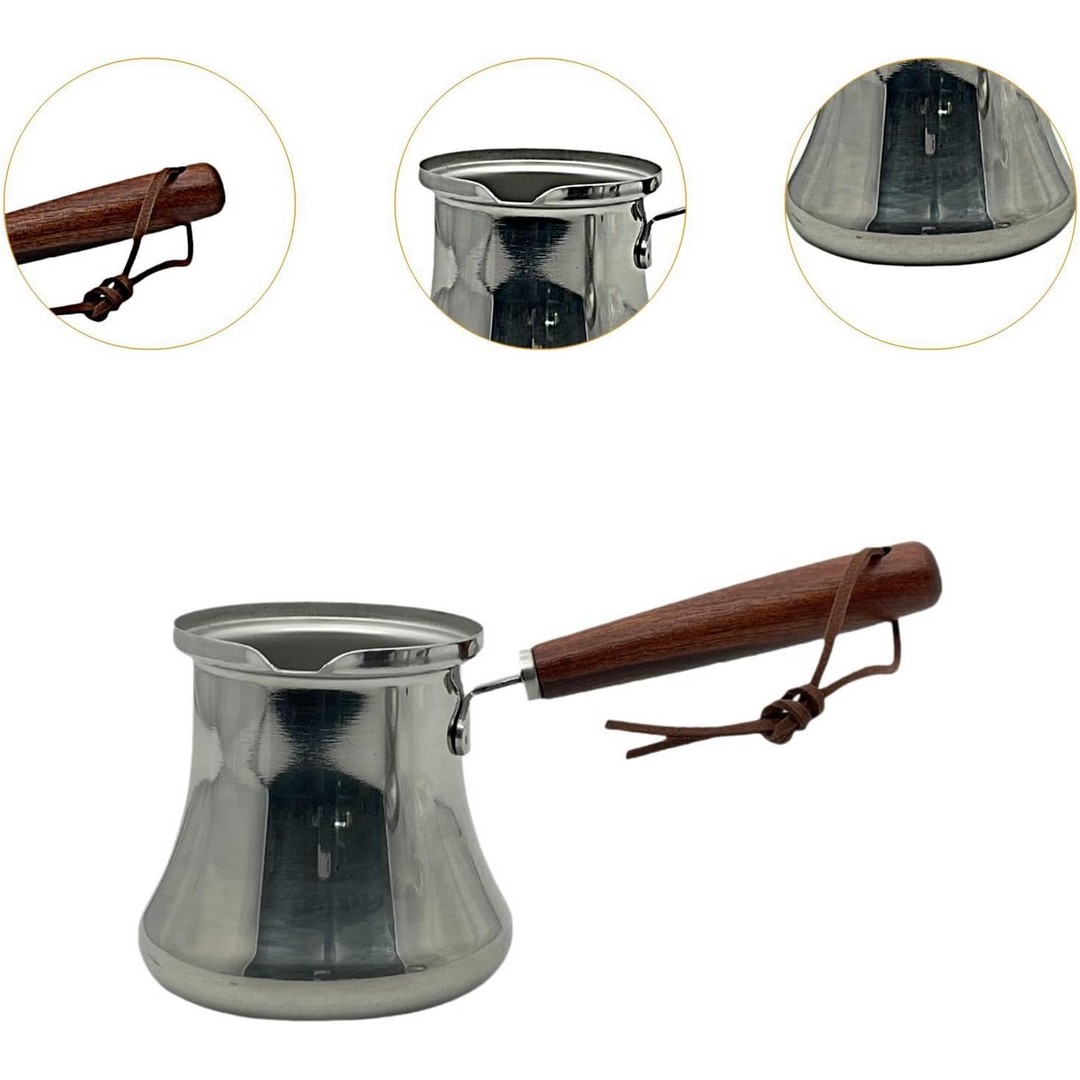 كنكة ستانلس ستيل بيد خشب - 250 مل - فضي