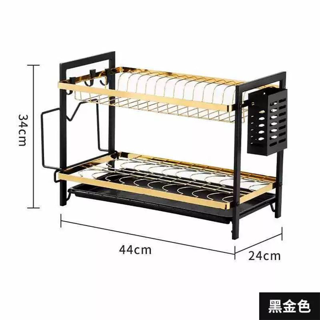مطبقية أطباق استانلس دورين مع حامل معالق - ذهبي وأسود