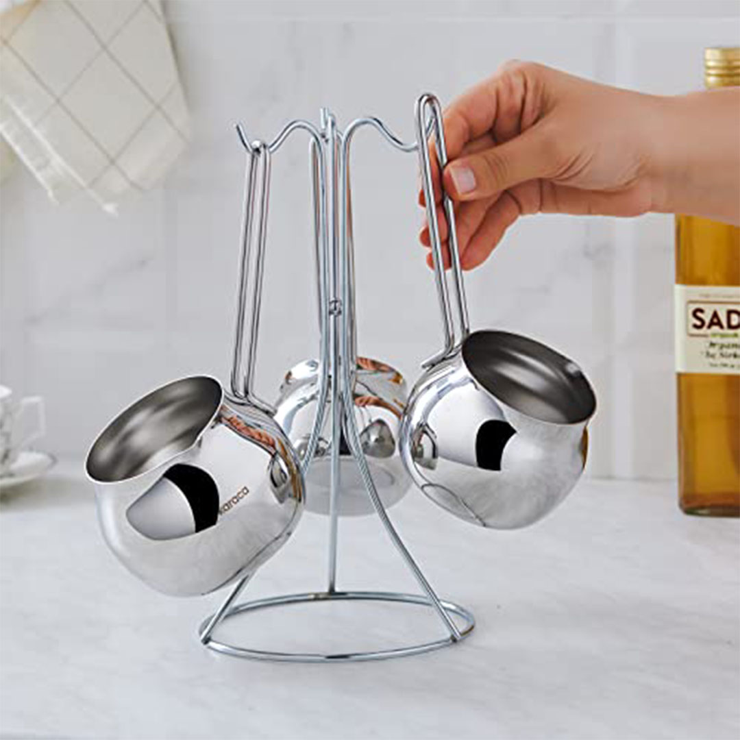 طقم كنك قهوة استانلس مدور مع حامل