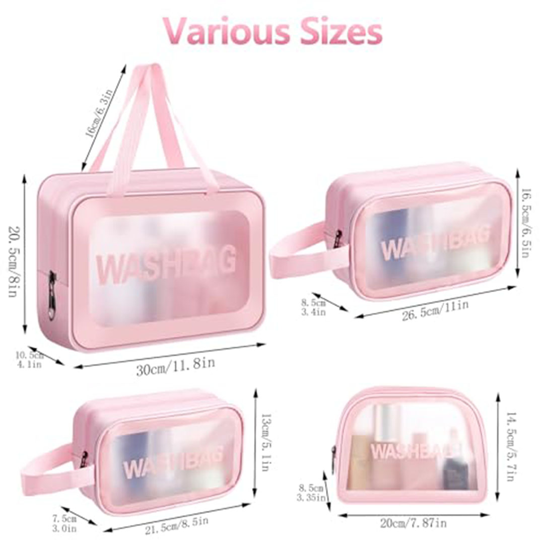 شنط سفر للمكياج شفافة - بينك - 4 قطع