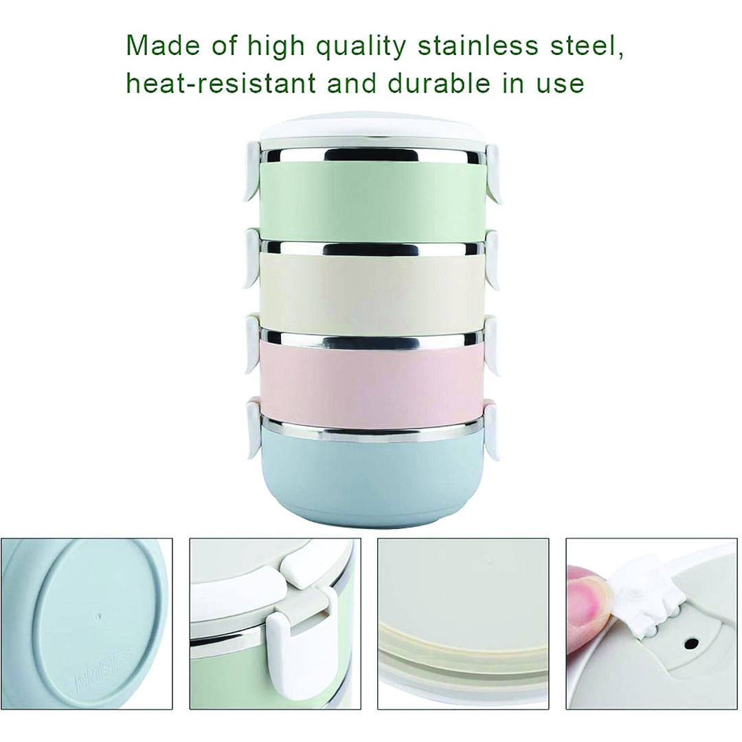 علب حفظ الطعام ستانلس ستيل - 4 دور - متعدد الألوان