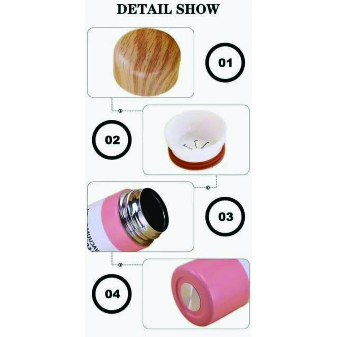 زجاجة ماء ستانلس ستيل من الخشب الحبيبي - 150 مللي - بينك