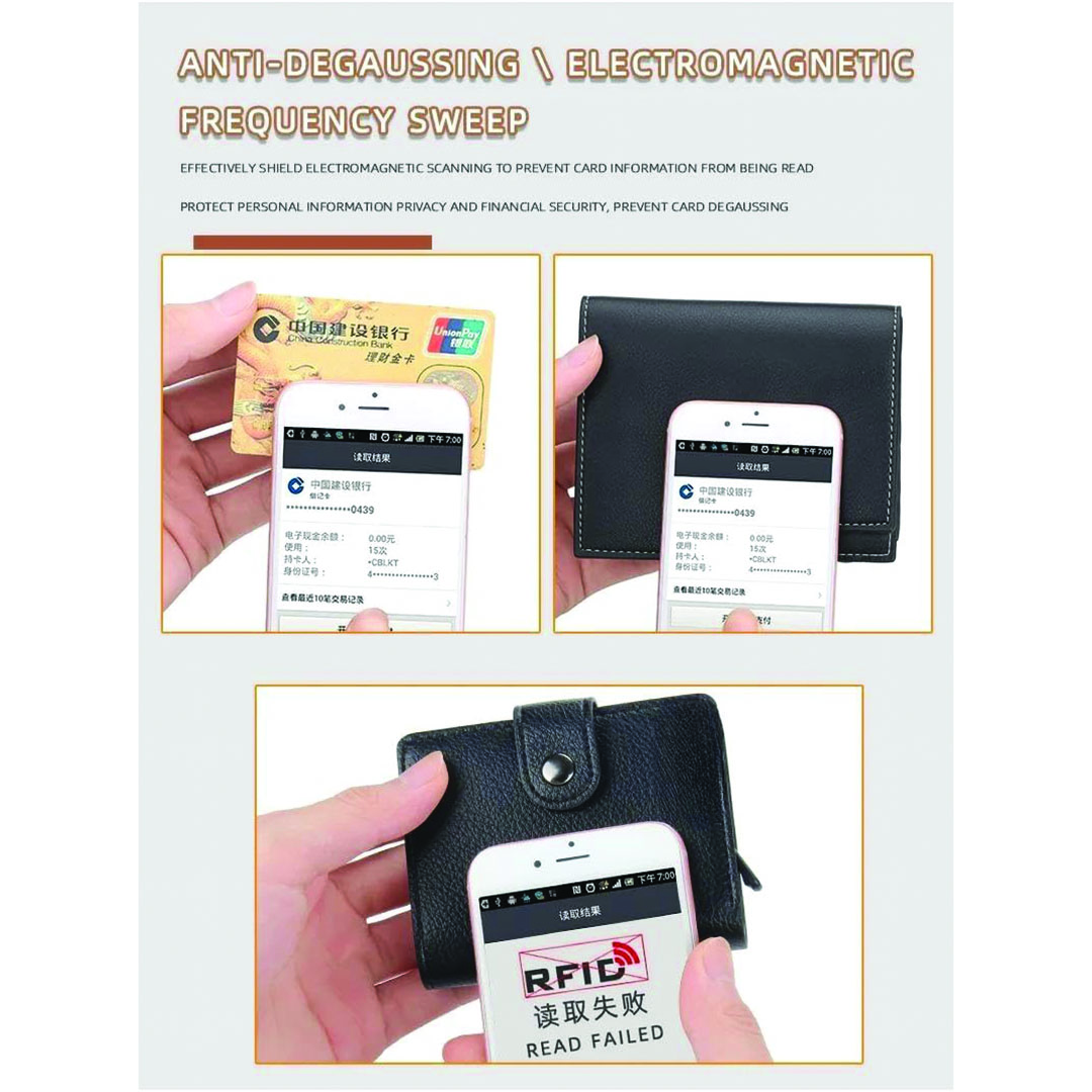 محفظة رجالي وحريمي لحمل البطاقات بتقنية تحديد الهوية من الجلد