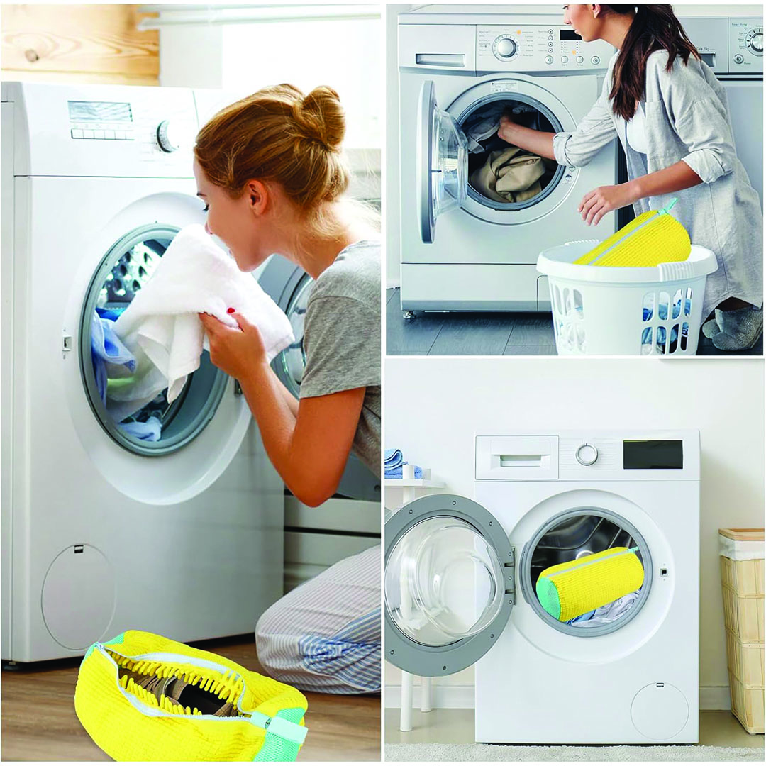 اكياس غسيل شبكية لتنظيف الاحذية قابلة لاعادة الاستخدام - أصفر