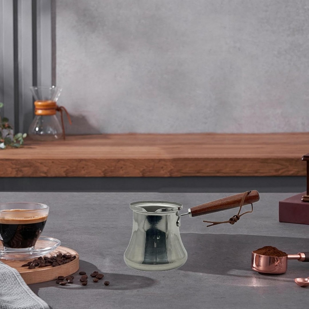 كنكة ستانلس ستيل بيد خشب - 250 مل - فضي