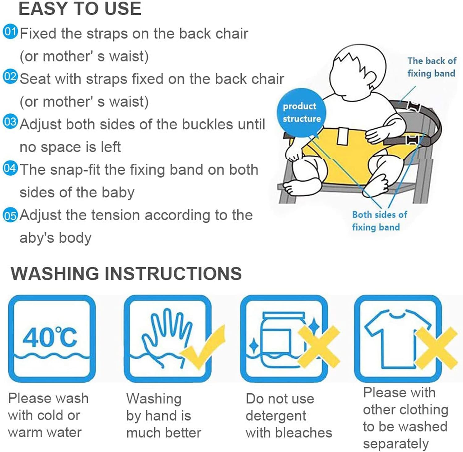 حزام تثبيت الاطفال علي الكرسي - أصفر