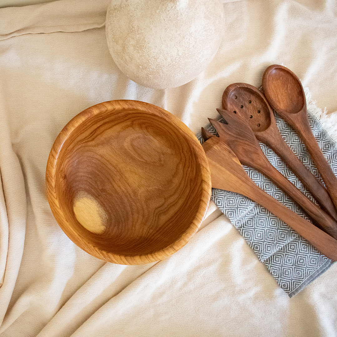 طقم توزيع خشب مع بولة - 5 قطع - 22 سم