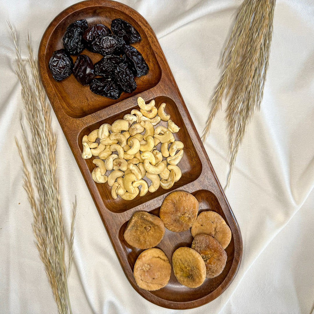 طبق مكسرات خشب - 3 اجزاء - بنى