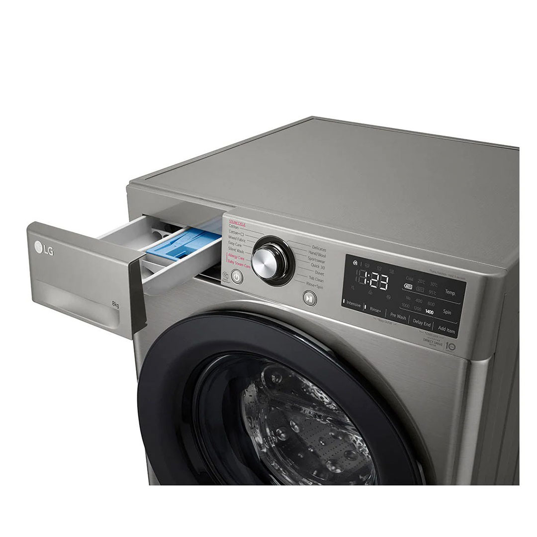 غسالة ملابس اوتوماتيك ال جي تحميل امامي - 8 كجم - فضي - F4R3TYG6P
