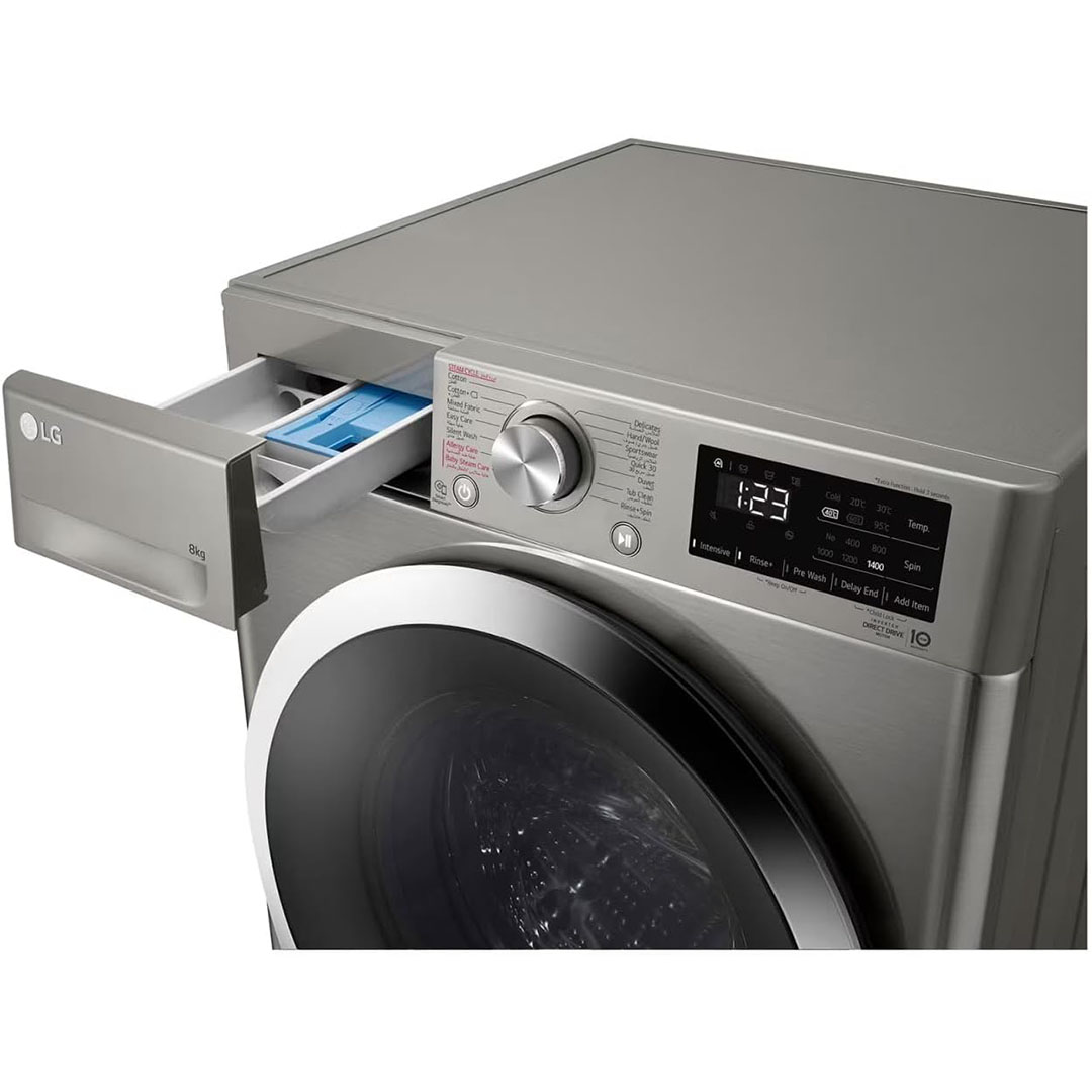 غسالة ملابس ال جي فول اوتوماتيك بتقنية الانفرتر تحميل امامي - 8 كجم - فضي - F4R3TYGCP
