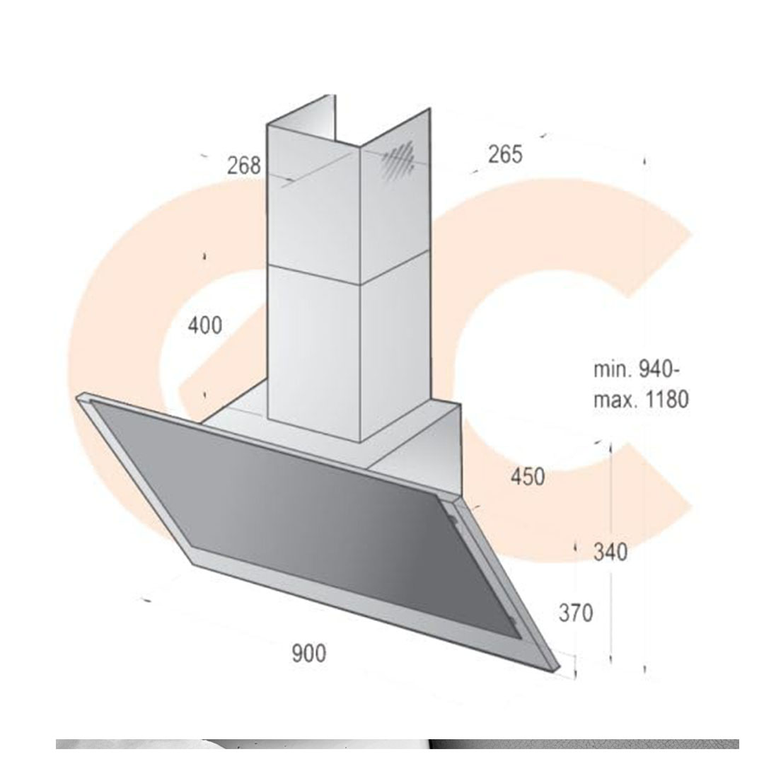 PWHI948EB شفاط مطبخ 90 سم - فضي/أسود
