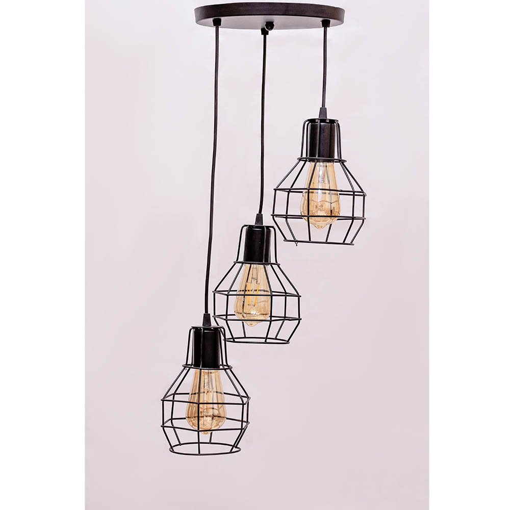 نجفة ثلاثية شكل مضلع - أسود