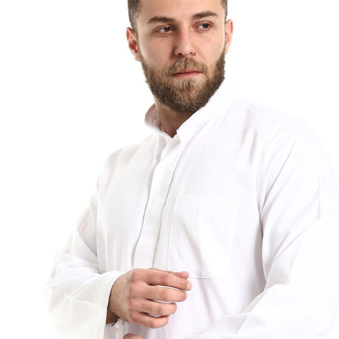 جلابيه رجالي نصف ياقة سادة - ابيض