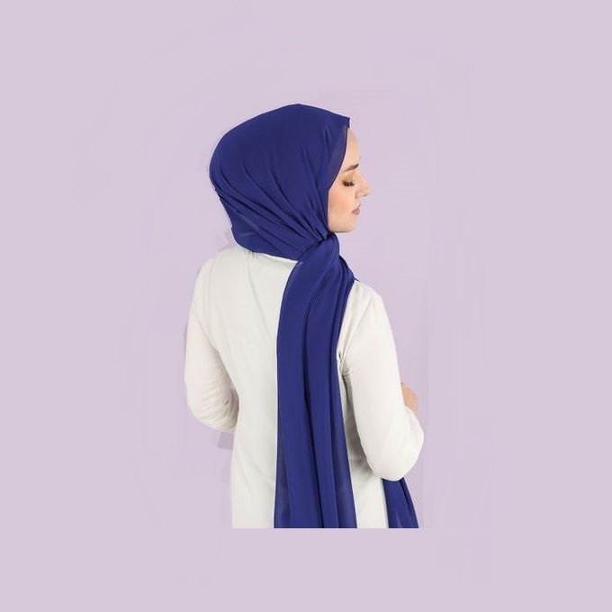 طرحة شيفون كريب سادة - أزرق