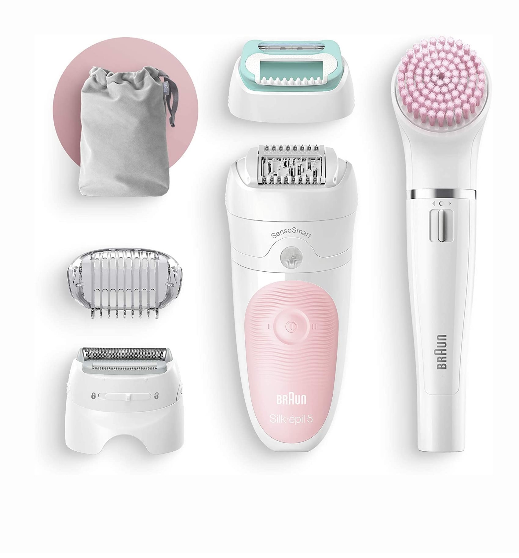 SES 5-875 BS براون سيلك ابيل 5 جهاز ازالة الشعر 5 في 1 - أبيض/بينك
