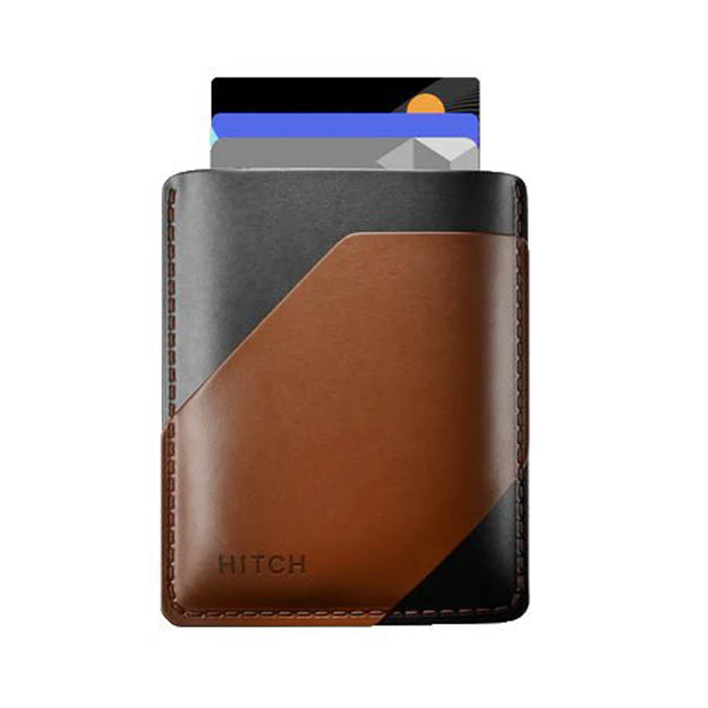 محفظة كروت جلد طبيعي - أسود/هافان