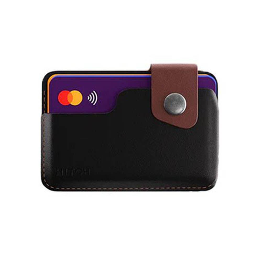 محفظة كروت جلد طبيعي - أسود/بني