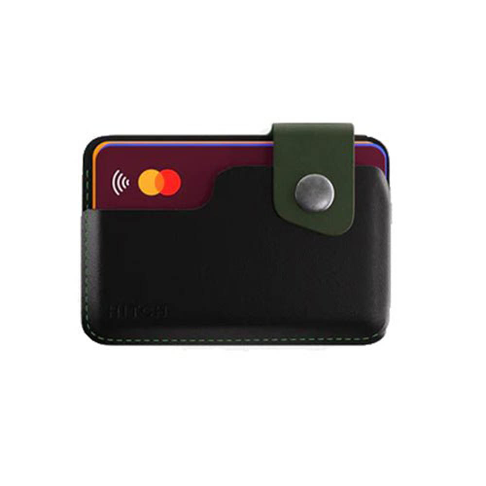 محفظة كروت جلد طبيعي - أسود/زيتي