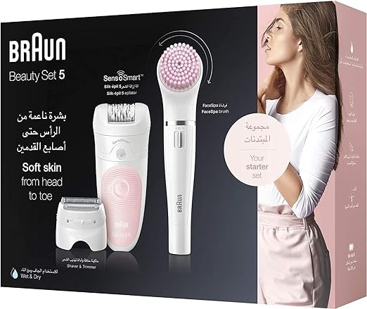 SES 5-875 BS براون سيلك ابيل 5 جهاز ازالة الشعر 5 في 1 - أبيض/بينك