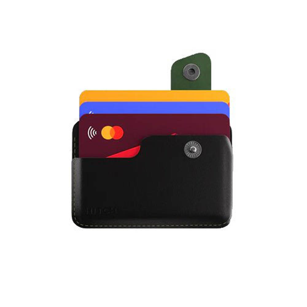 محفظة كروت جلد طبيعي - أسود/زيتي