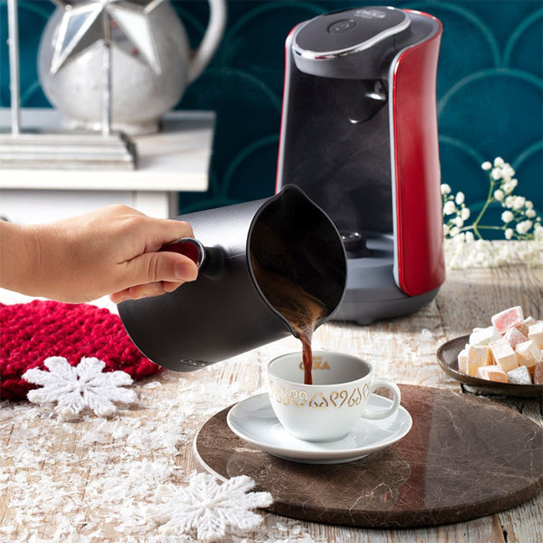 OK004-N ماكينة تحضير القهوة التركية ارزوم - أسود/احمر