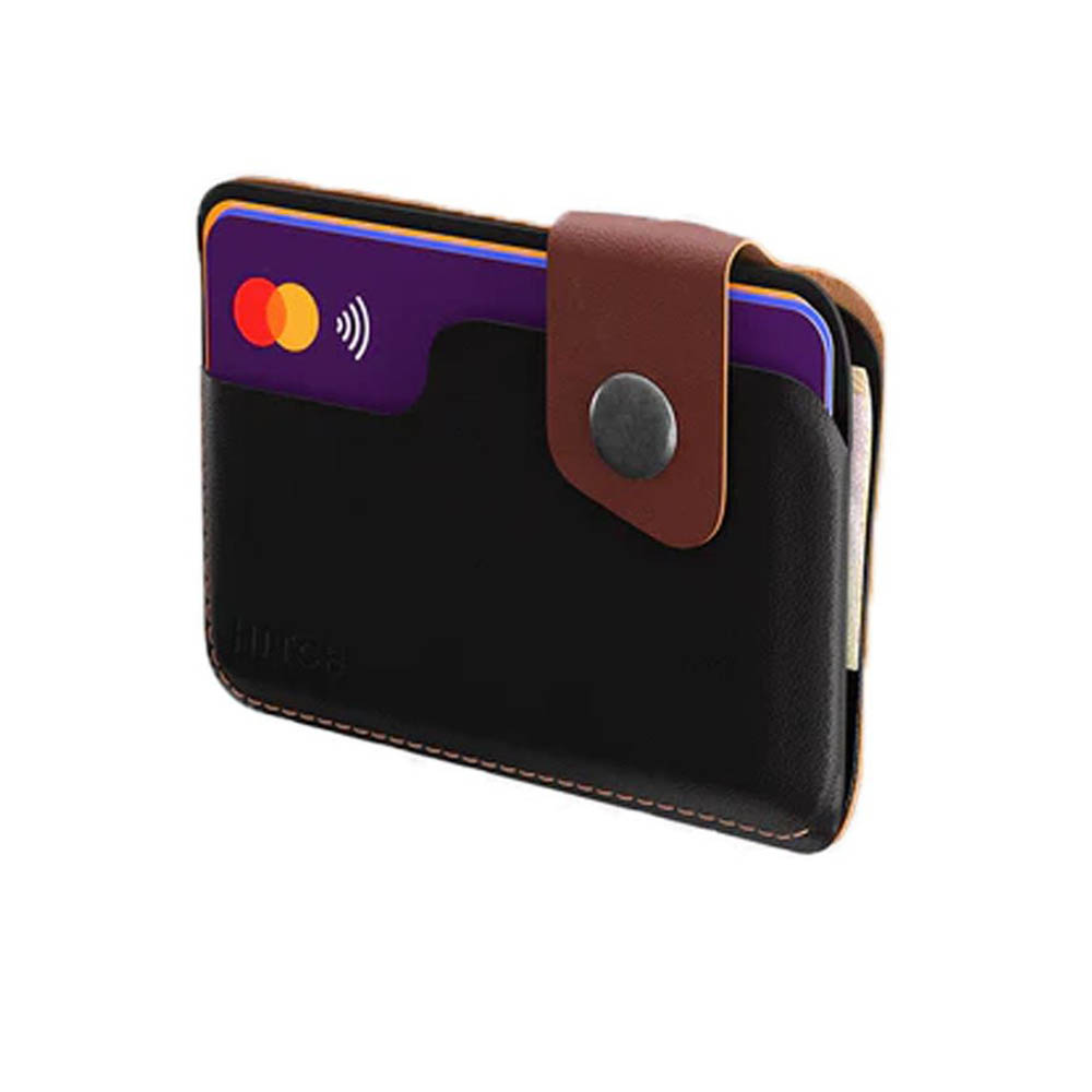 محفظة كروت جلد طبيعي - أسود/بني